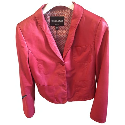 Pre-owned Giorgio Armani Leather Biker Jacket In Red