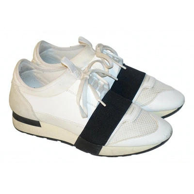 Pre-owned Balenciaga Race Leather Trainers In White