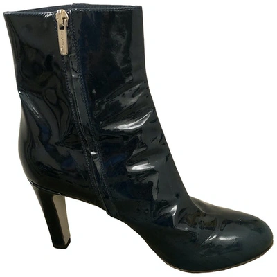 Pre-owned Sergio Rossi Patent Leather Ankle Boots In Blue