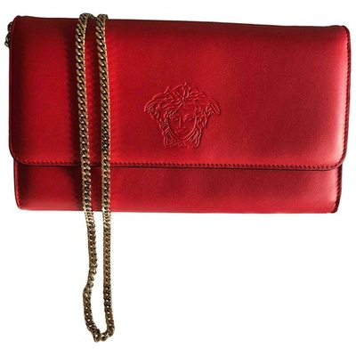 Pre-owned Versace Leather Clutch Bag In Red