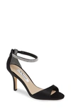 Nina Volanda Ankle Strap Sandal In Black Satin