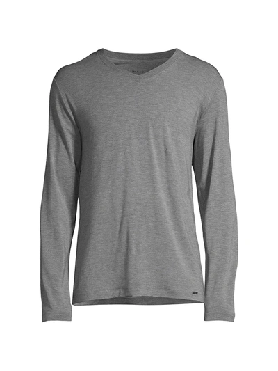 Hanro Casuals Long-sleeve V-neck T-shirt In Stone Melange