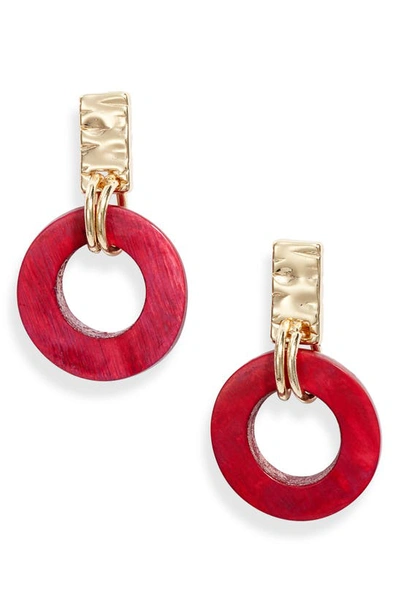 Akola Small Horn Circle Drop Earrings In Cranberry