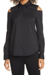 Donna Karan Cold Shoulder Button-up Shirt In Black