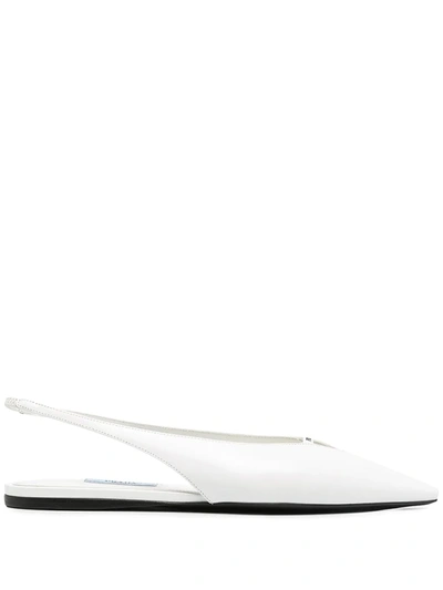 Prada Logo Slingback Ballerina Shoes In Weiss