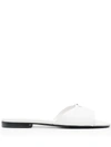 Prada Leather Logo Flat Slide Sandals In White