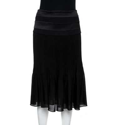 Pre-owned Giorgio Armani Black Nylon Blend Jersey Flared Skirt L
