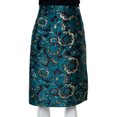Pre-owned Dolce & Gabbana Metallic Blue/gold Jacquard A-line Skirt M