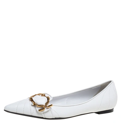 Pre-owned Dolce & Gabbana White Leather Matelass&eacute; Devotion Pointed Toe Ballet Flats Size 38