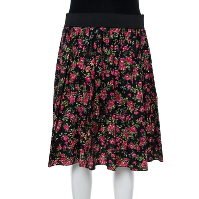 Pre-owned Dolce & Gabbana Black Floral Printed Cotton Flared Skirt M