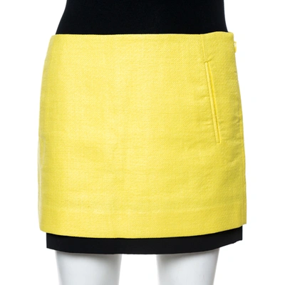 Pre-owned Diane Von Furstenberg Yellow Coated Raffia Elley Mini Skirt S