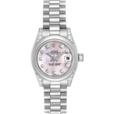 Pre-owned Rolex Pink Mop Diamonds Platinum President 179296 Women's Wristwatch 26 Mm