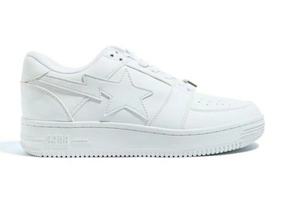 Pre-owned Bape A Bathing Ape  Sta Low M2 White Leather (2020) In White/white