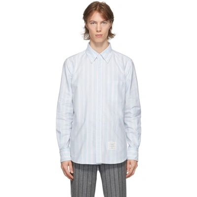 Thom Browne Blue Oxford Hairline Stripe Straight Fit Shirt In 996 Seasona