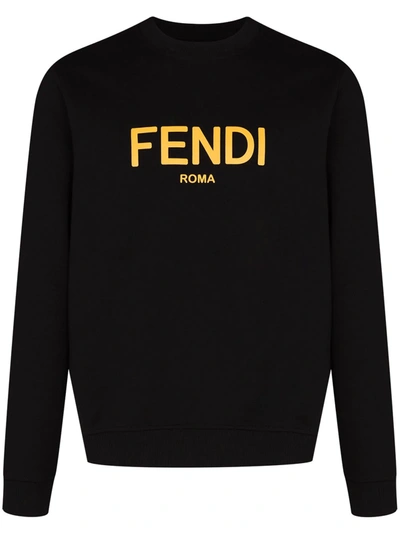 Fendi Black Logo Print Cotton Sweatshirt