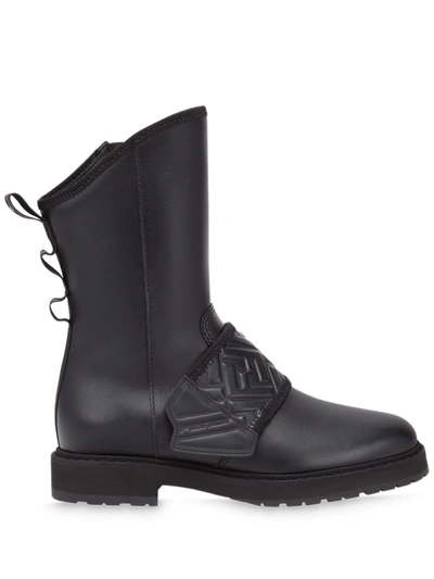 Fendi Ff Leather Ankle Boots In Black