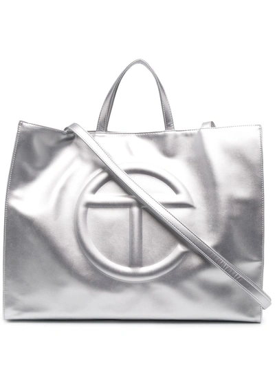 Telfar Embossed Logo Tote In Silver