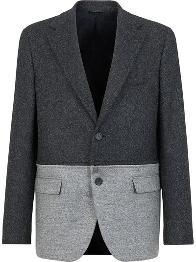 Fendi Two-tone Tweed Detachable Blazer In Gris