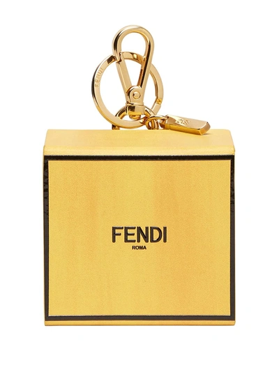 Fendi Logo Minibox Key Ring In Yellow