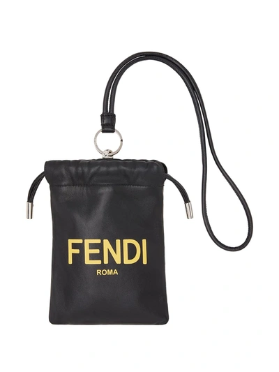 Fendi Logo Print Phone Pouch In Black