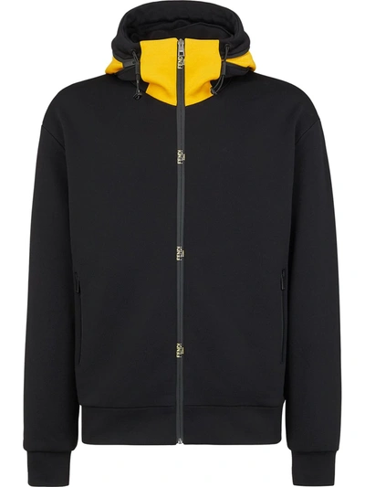 Fendi High Neck Zip-up Hoodie In Black