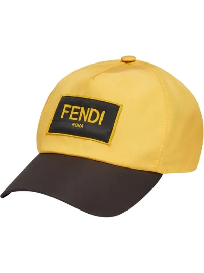 Fendi Logo-patch Baseball Cap In Yellow ModeSens