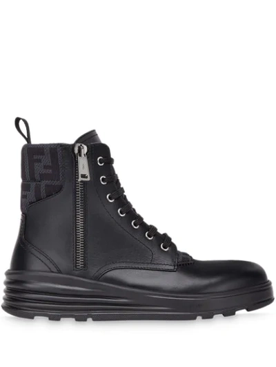 Fendi Stivaletto Vitello Fascia Ff Motif Combat Boot In Noir