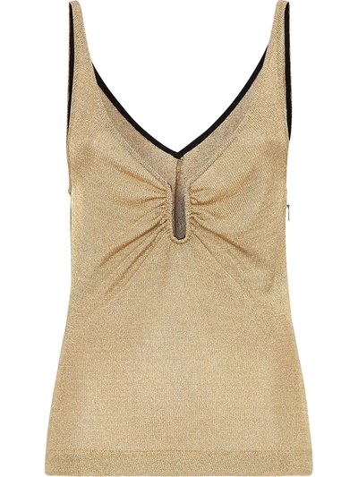 Fendi Gathered Metallic Knitted Camisole In Or