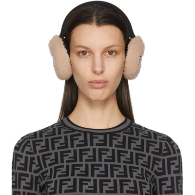 Fendi Embroidered Shearling And Wool-felt Earmuffs In Pink