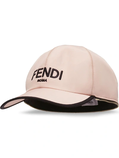 Fendi Shearling-trimmed Embroidered Shell Baseball Cap In Pink