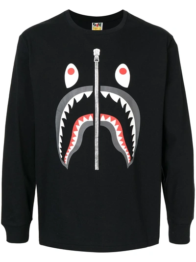 A Bathing Ape Long-sleeve Shark Print T-shirt In Black