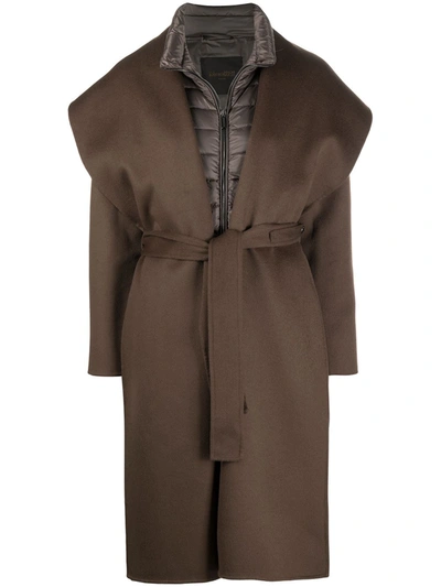Moorer Padded Jacket With Wrap Coat Overlay In Brown