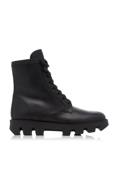 Prada Women's Leather Lug-sole Boots In Black