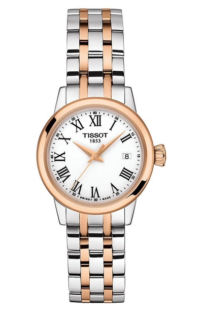 Tissot Womens Steel & Rose Gold T1292102201300 Classic Dream Lady Stainless Steel Watch In White