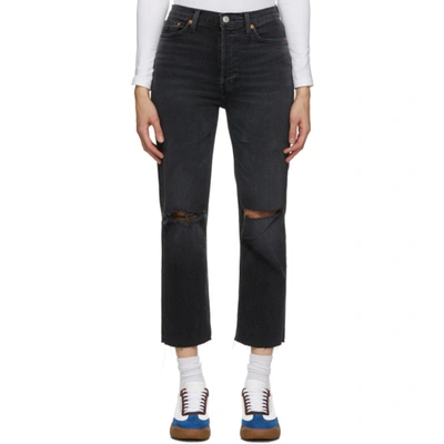 Re/done 70s Stove Pipe Cropped Distressed High-rise Straight-leg Jeans In Faded Coal