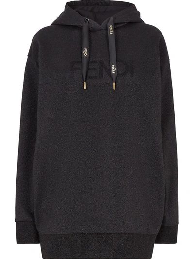 Fendi Embossed Metallic Jersey Hoodie In Black