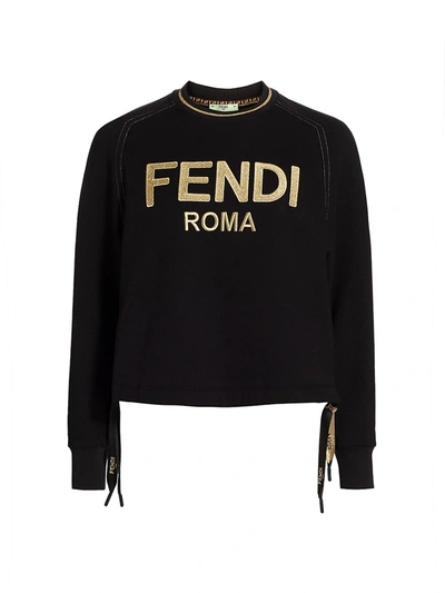 Fendi Women's Logo Bow Crewneck Sweatshirt In Blanc