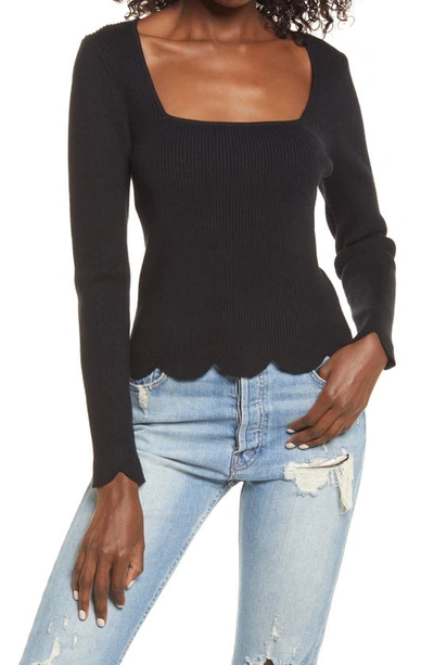 English Factory Scallop Hem Sweater In Black