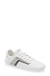 Prada Quilted Leather Flat Sneakers In Bianco+grigio