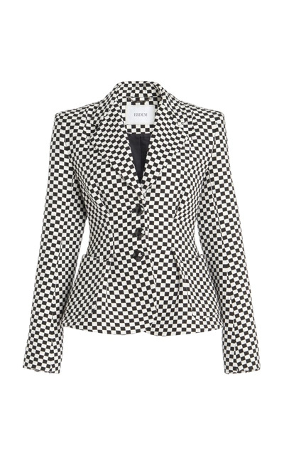 Erdem Ernest Checkered Cotton-blend Jacket In Black/white