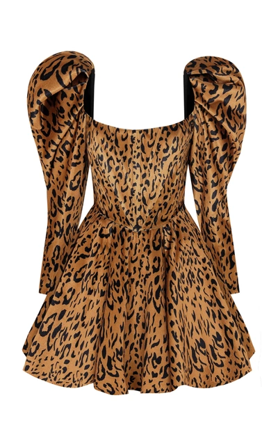 Raisa Vanessa Puffed-sleeve Velvet Mini Dress In Brown
