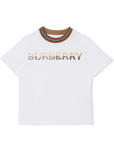 Burberry Kids' Shortbread Jersey T-shirt With Logo Print In White