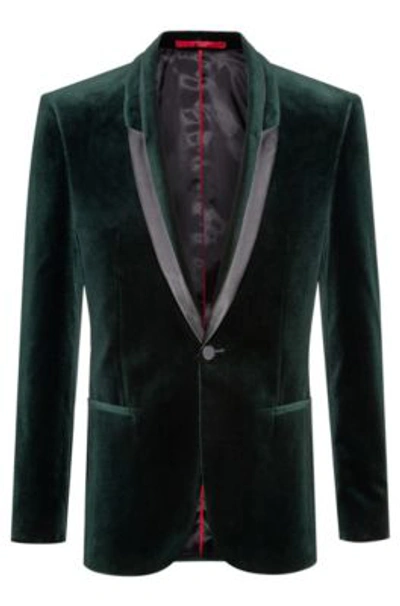 Hugo Boss - Extra Slim Fit Velvet Jacket With Contrast Trims - Dark Green |  ModeSens