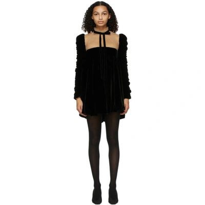 Khaite Ann Tie-detailed Ruched Velvet And Tulle Mini Dress In Black