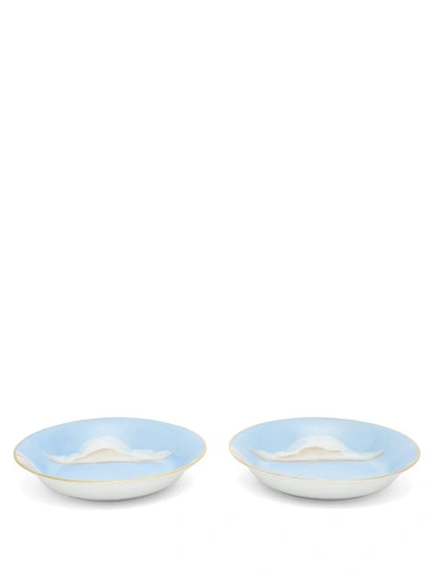 Jonathan Hansen X Marie Daã¢ge Set Of Two Hand-painted Porcelain Soup Bowls In Blue Multi