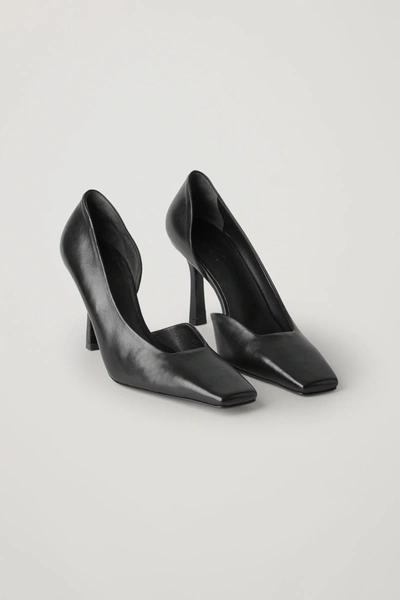 Cos Square Toe Leather Pumps In Black