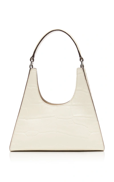 Staud Rey Mini Croc-effect Leather Shoulder Bag In White