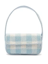 Staud Tommy Beaded Gingham Leather Shoulder Bag In Blue