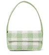 Staud Beaded Gingham Check Shoulder Bag In Green-lt