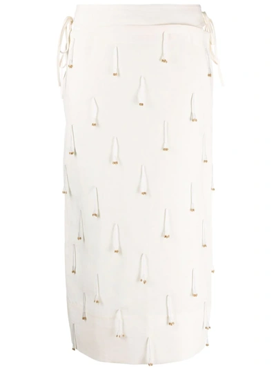 Jacquemus Women's Ble Fringe-embellished Linen Midi Skirt In White